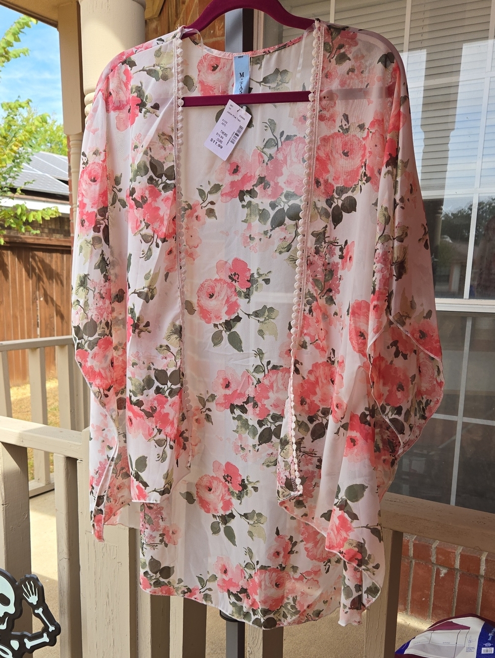 Floral Sheer Kimono Cardigan in Pink and Green